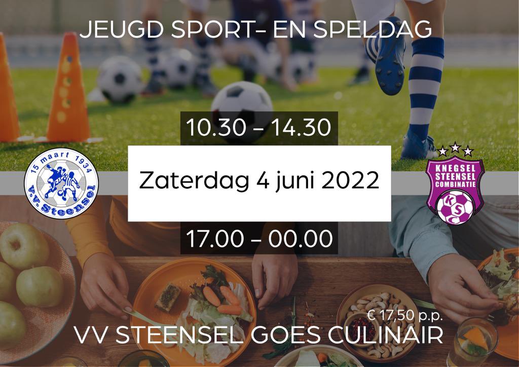 vvsteensel's tweet photo. Op zaterdag 4 juni organiseert de activiteitencommissie van 10.30-14.30 uur de sport- en speldag voor alle jeugdteams van KSC. Op dezelfde dag vindt vanaf 17.00 uur een nieuwe editie van VV Steensel Goes Culinair plaats. Meer informatie vind je hier. https://t.co/7Vpu8zqv09