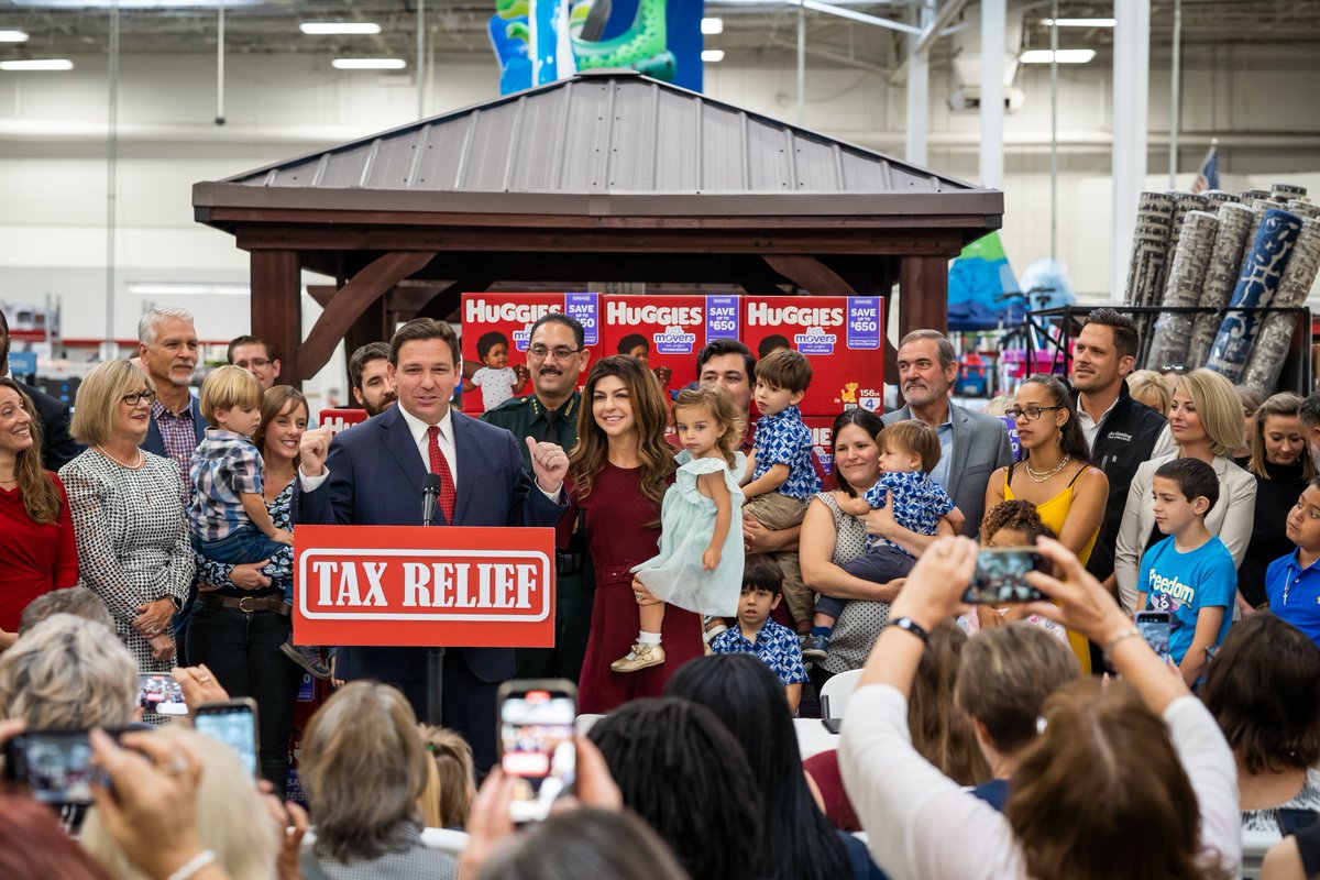 GovRonDeSantis's tweet photo. The legislation I signed today will provide Floridians more than $1.2 billion in tax relief on gas, diapers, school supplies, tools for skilled trades, event tickets and much more. 

This robust tax relief package is one of the ways Florida is fighting back against Bidenflation. https://t.co/BLI965wqCJ