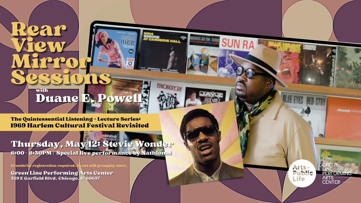 artspubliclife's tweet photo. Join us this Thurs at the Green Line Performing Arts Center for a Rear View Mirror Session with music historian Duane Powell, dedicated to Stevie Wonder. Musical guest Nathional closes the event with a live performance. Thurs, May 12 @6pm. RSVP required:  https://t.co/WHdw1ymP3k https://t.co/2OPfwRnU7B