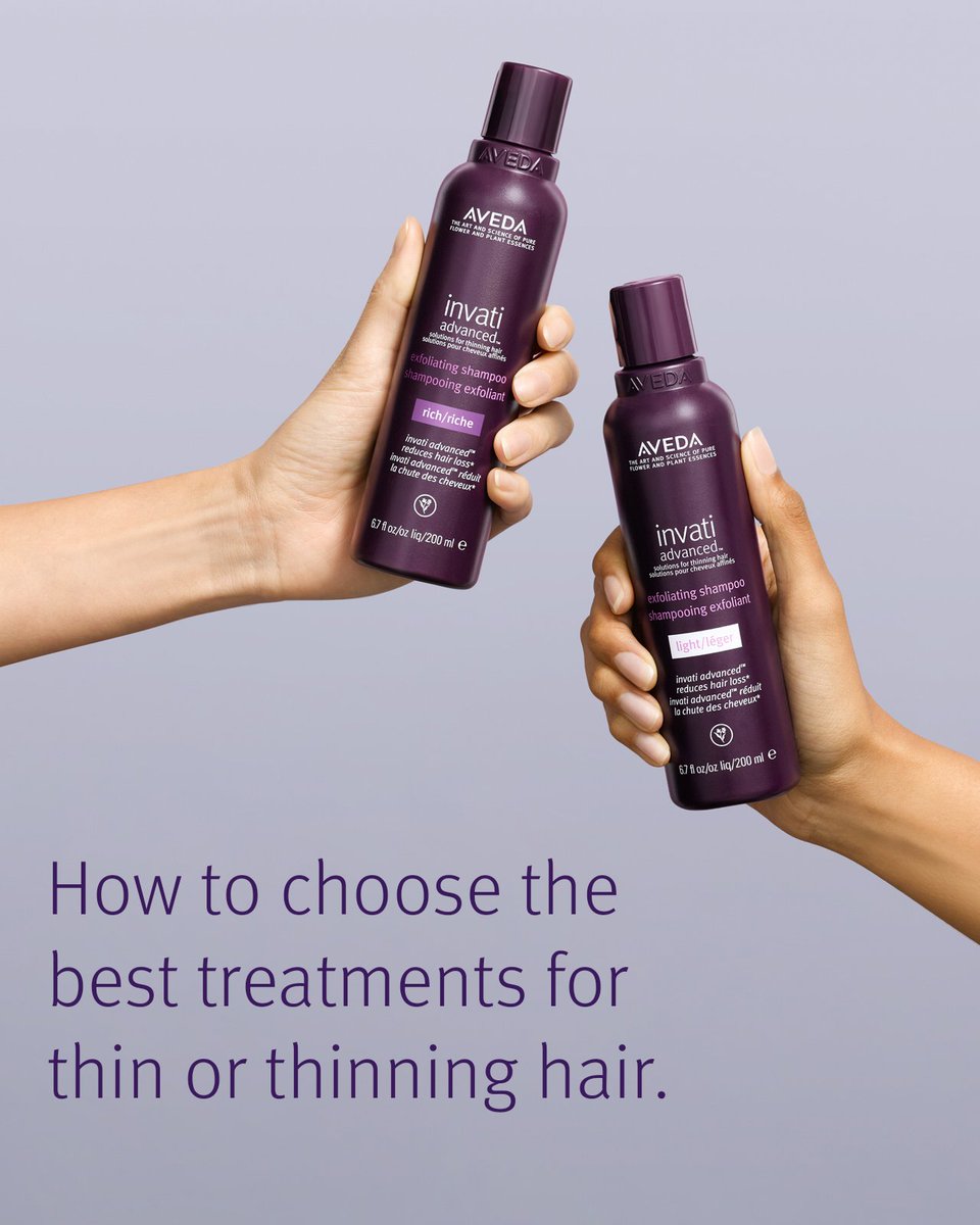 aveda's tweet photo. Thin or thinning hair isn’t just limited to one hair type or texture, it can affect us all. #InvatiAdvanced is designed to give thicker, fuller-looking hair for 1A to 4C hair types. Don’t know which formula is right for you?
Swipe to discover if you need Light or Rich. ➡️ https://t.co/EeiX3HxFbP