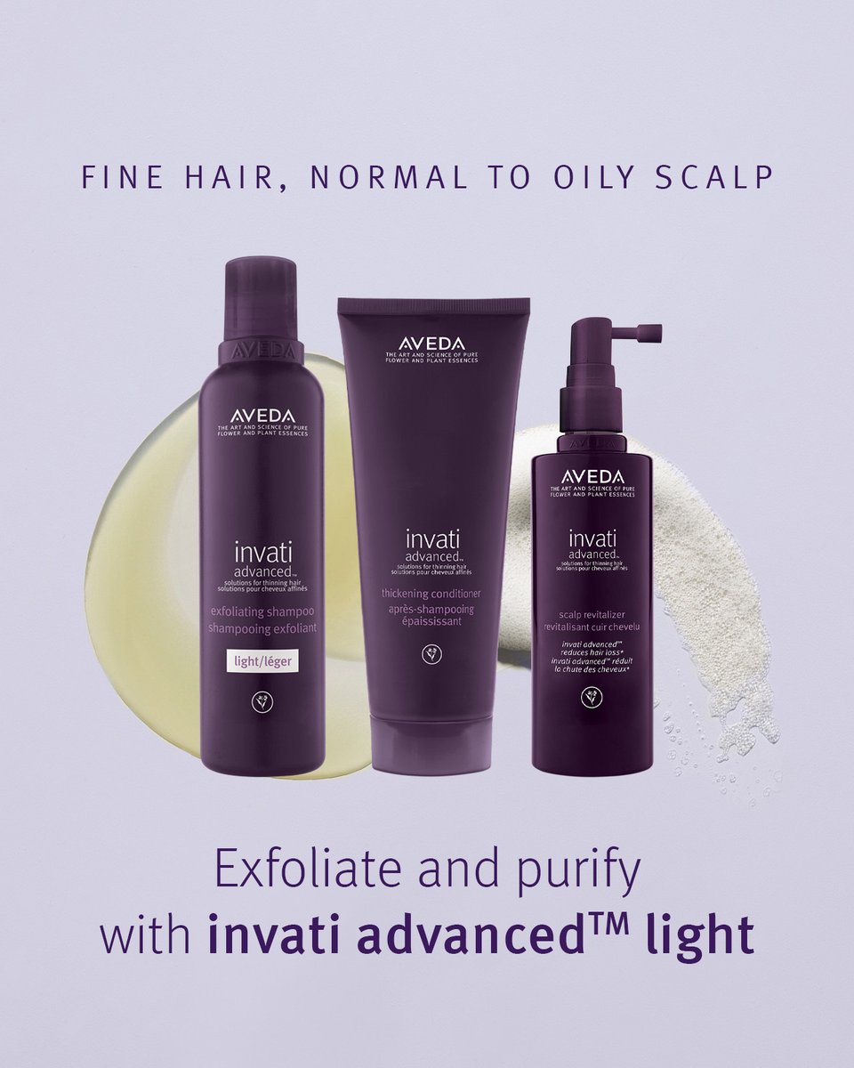 aveda's tweet photo. Thin or thinning hair isn’t just limited to one hair type or texture, it can affect us all. #InvatiAdvanced is designed to give thicker, fuller-looking hair for 1A to 4C hair types. Don’t know which formula is right for you?
Swipe to discover if you need Light or Rich. ➡️ https://t.co/EeiX3HxFbP