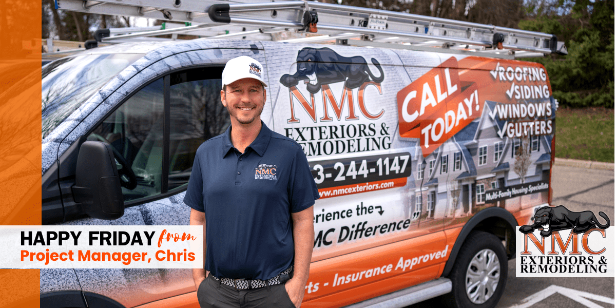 NMCexteriors's tweet photo. Happy #Friday from one of our #ProjectManagers, Chris!

We hope you all have a fabulous weekend! ☀️ If you are thinking about updating your #home this summer, please consider calling your friends at NMC - 763-220-6219. We'd be happy to help you with your next #exteriorproject! 🏡 https://t.co/TsJLRShX7f