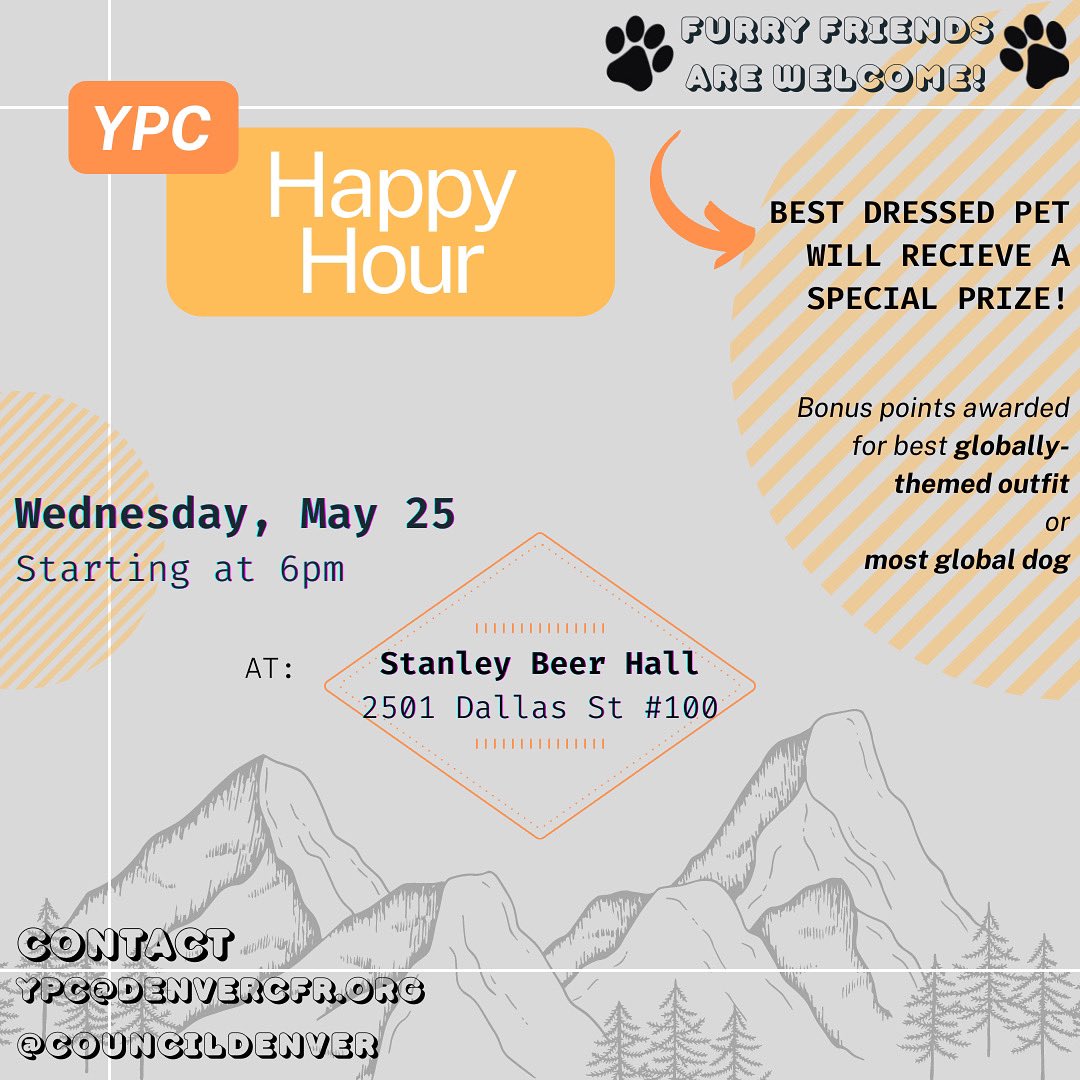 CouncilDenver's tweet photo. We’re excited for our Young Professionals to be hosting another Happy Hour event later this month!

Head over to Stanley Beer Hall on May 25 for some fun conversations about what’s been going on in the world with others interested in foreign relations too. https://t.co/T8UTWFxVZn