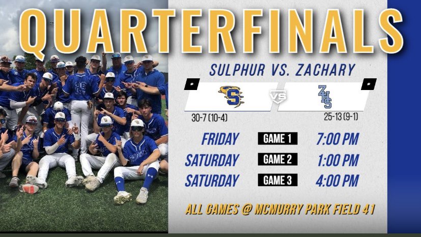 zonebaseball's tweet photo. It’s gametime!  Great matchup and your Sulphur Tors will be ready!  
#win
#TorBaseball https://t.co/f2aZzvwUrm