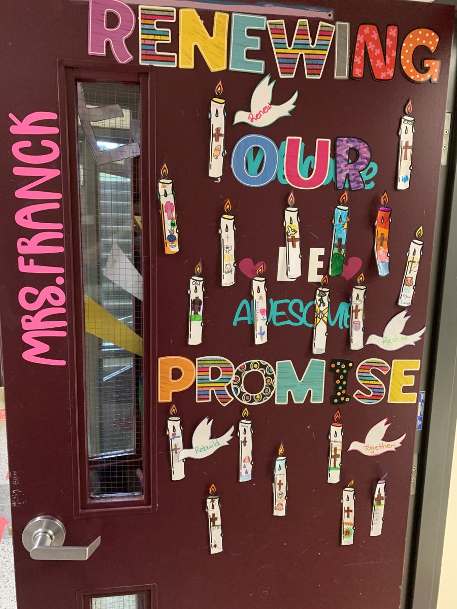 camaceschool's tweet photo. Door Decorating to the five sub themes of Catholic Education Week: Rediscover, Rebuild, Restore, Renew, Rejoice. @HWCDSB #CatholicEducationWeek https://t.co/wGzJjXE0jD