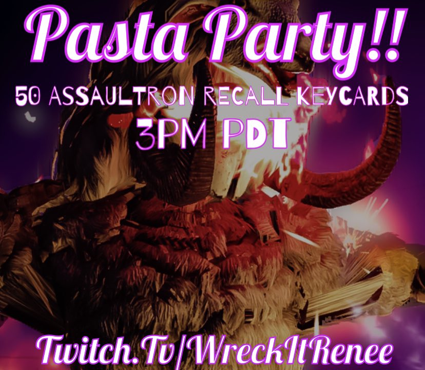 WreckItRenee's tweet photo. Tonight, we have some pasta! 🍝 Hope to see you there!
https://t.co/vSKVS2fk1Y
#Fallout76 #Encryptid #PastaParty #TheSuffering #Fallout #CommunityEvent https://t.co/PDNE2Y2SPO