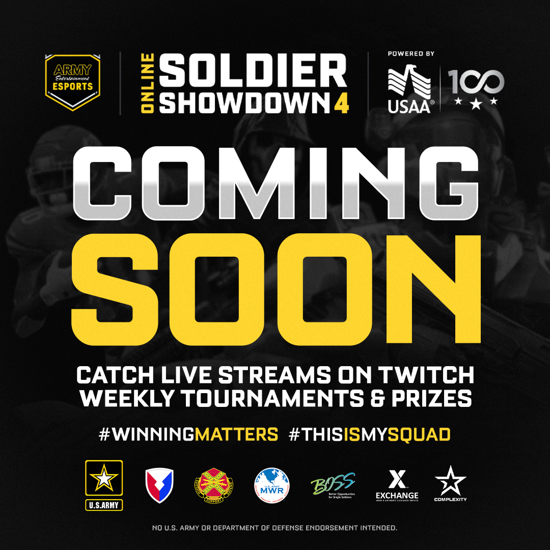 ArmyMWRBOSS's tweet photo. Plan now to participate in the Soldier Showdown 4!  Play begins May 28 and registration opens soon!

Go head-to-head across five popular game titles – Halo Infinite, Madden 22, Call of Duty Warzone, Rocket League, and Apex Legends. Top-ranked players will win a variety of prizes! https://t.co/J0zeNWg5dN
