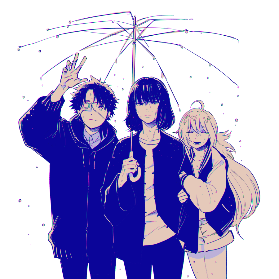 oberon (fate) 2boys multiple boys 1girl umbrella jacket long hair holding  illustration images