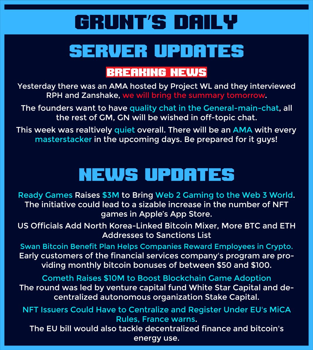 grunts_d's tweet photo. AMA summary will be posted tomorrow.
More exciting stuff coming up! Be prepared everyone!
#GruntsDaily https://t.co/EUFKlAqeIu