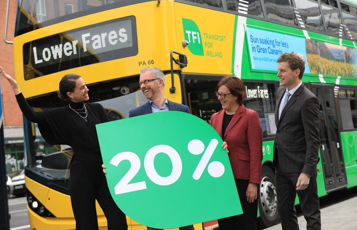 From Monday, all public transport fares m will be reduced by 20%. This investment ensures public transport is the cheaper, Greener option for everyone. This applies to Irish Rail, Dublin Bus, Luas, Go Ahead and Bus Éireann swrvices.
