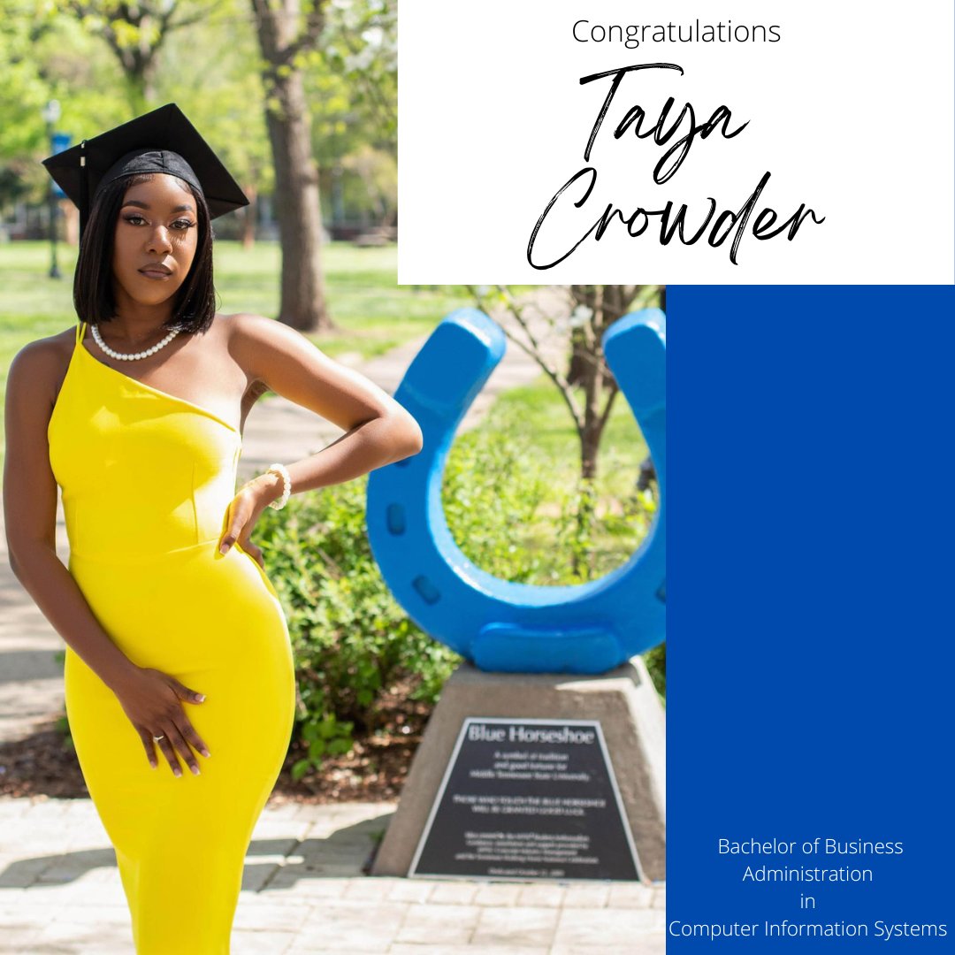 MTSU_SSS's tweet photo. #TRIOWorks SSS Graduate Spotlight: Taya Crowder joined SSS in 2018.

She will be graduating with a Bachelor of Business Administration in Computer Information Systems. Congratulations Taya!
#SSS #MTSU #TrueBlue #FirstGen https://t.co/ZHyMr8sYtk