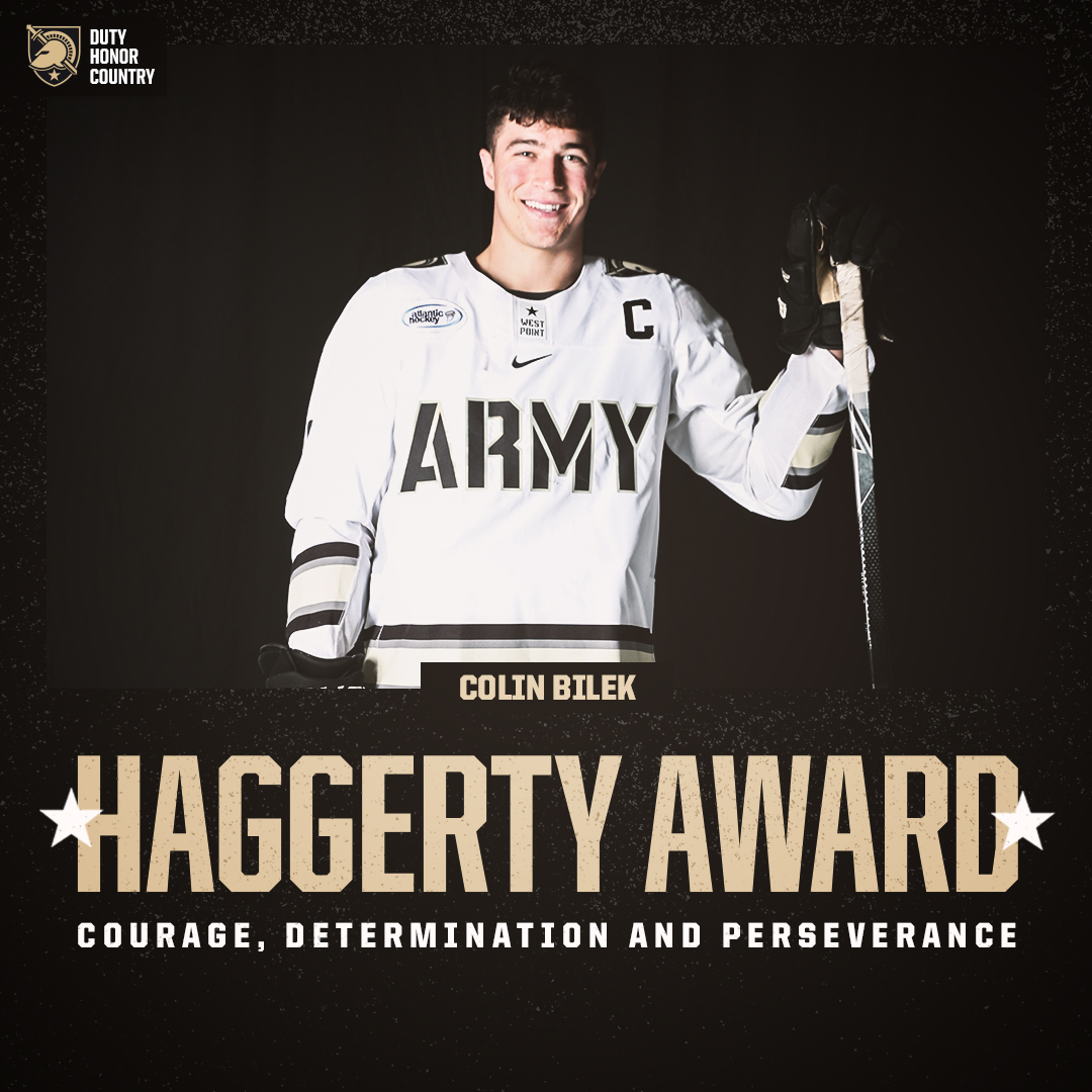 ArmyWP_Hockey's tweet image. Our next award is the Haggerty Award and it's presented annually to the Army hockey player who displays courage, determination and perseverance throughout the season. 

Congrats Colin 👏👏👏

#GoArmy