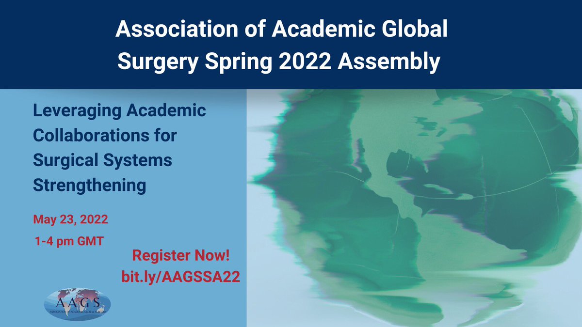 aaglobalsurgery's tweet photo. Are you ready for AAGS Spring Assembly 22?!
🌏The Academic Surgeon and Surgical Systems Strengthening in LMICs
📆May 23rd 1-4 pm GMT
To view the Program at a Glance for the Assembly & register visit: https://t.co/yQJWzLeZ6X
#AAGSSA22 #GlobalSurgery #equity #Some4Surgery https://t.co/XkrFw4D9sx