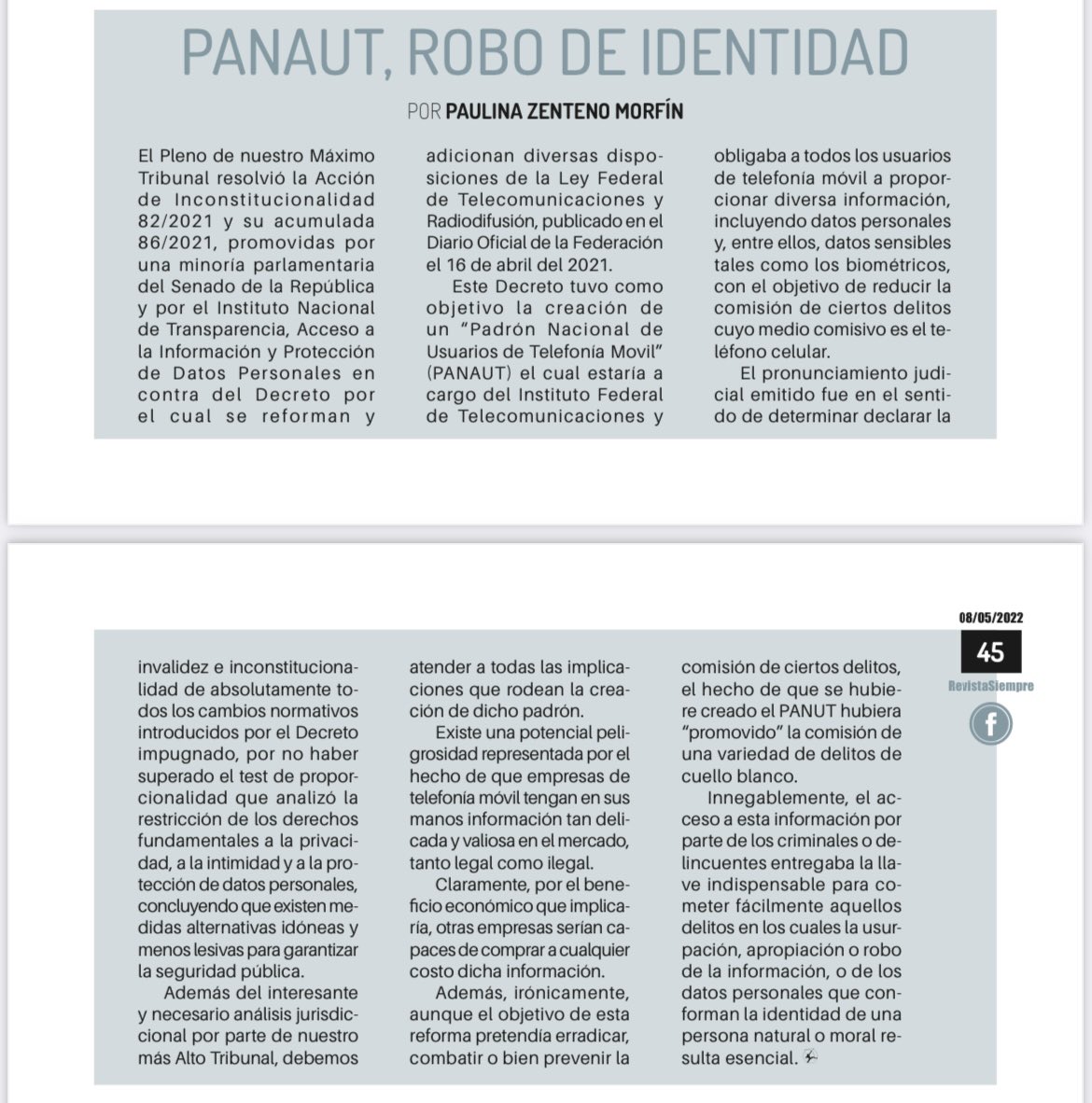 PANAUT, robo de identidad.