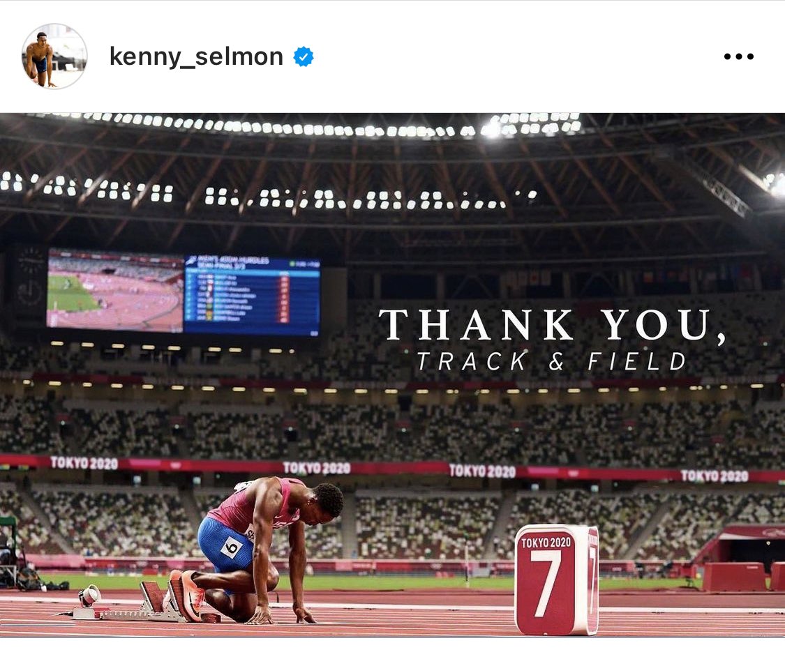 ChrisChavez's tweet photo. 400m hurdle U.S. Olympian @KennySelmon announces his retirement at 25. 

He ran his personal best of 48.08 (No. 22 on the U.S. all-time list) finishing 2nd at last year’s U.S. Olympic Trials. Reached the semis at the Tokyo Olympics. 

His post: https://t.co/xdmbxLVcIj https://t.co/qF8UUWH6EB