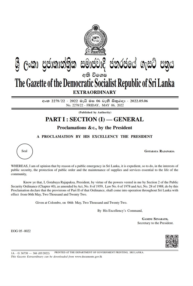 ErmizaTegal's tweet photo. Declaring a State of Emergency (SOE) is usually followed by a gazette of Emergency Regulations (this didn't happen after 2nd Apr SOE) which may restrict fundamental rights such as the right to assembly.
For summary of SOE powers of President see chart attached. https://t.co/vhYgU1vJEP