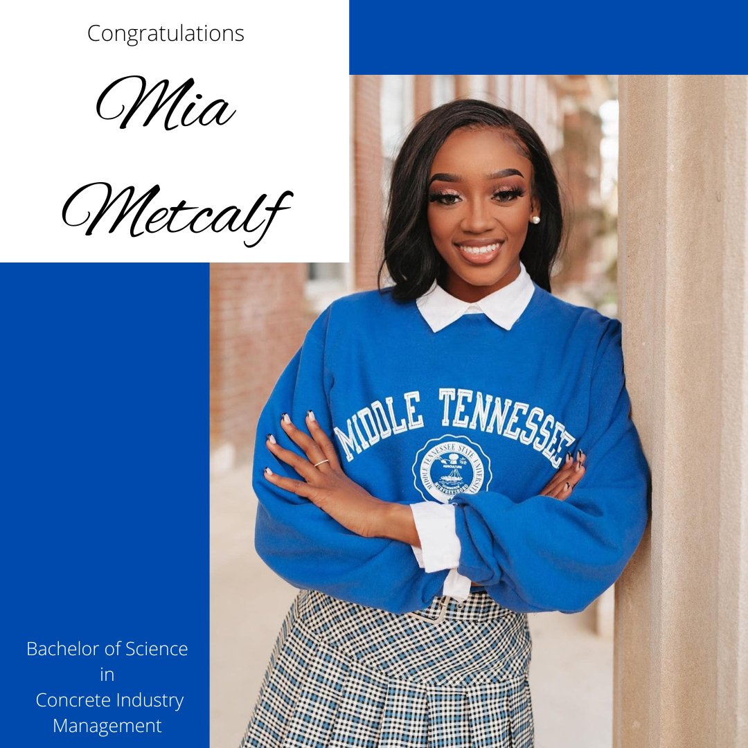 MTSU_SSS's tweet photo. #TRIOWorks SSS Graduate Mia Metcalf  joined SSS in 2019.

She will be graduating with a Bachelor of Science in Concrete Industry Management. Congratulations Mia! #SSS #MTSU #TrueBlue https://t.co/mTK8S0AGgA