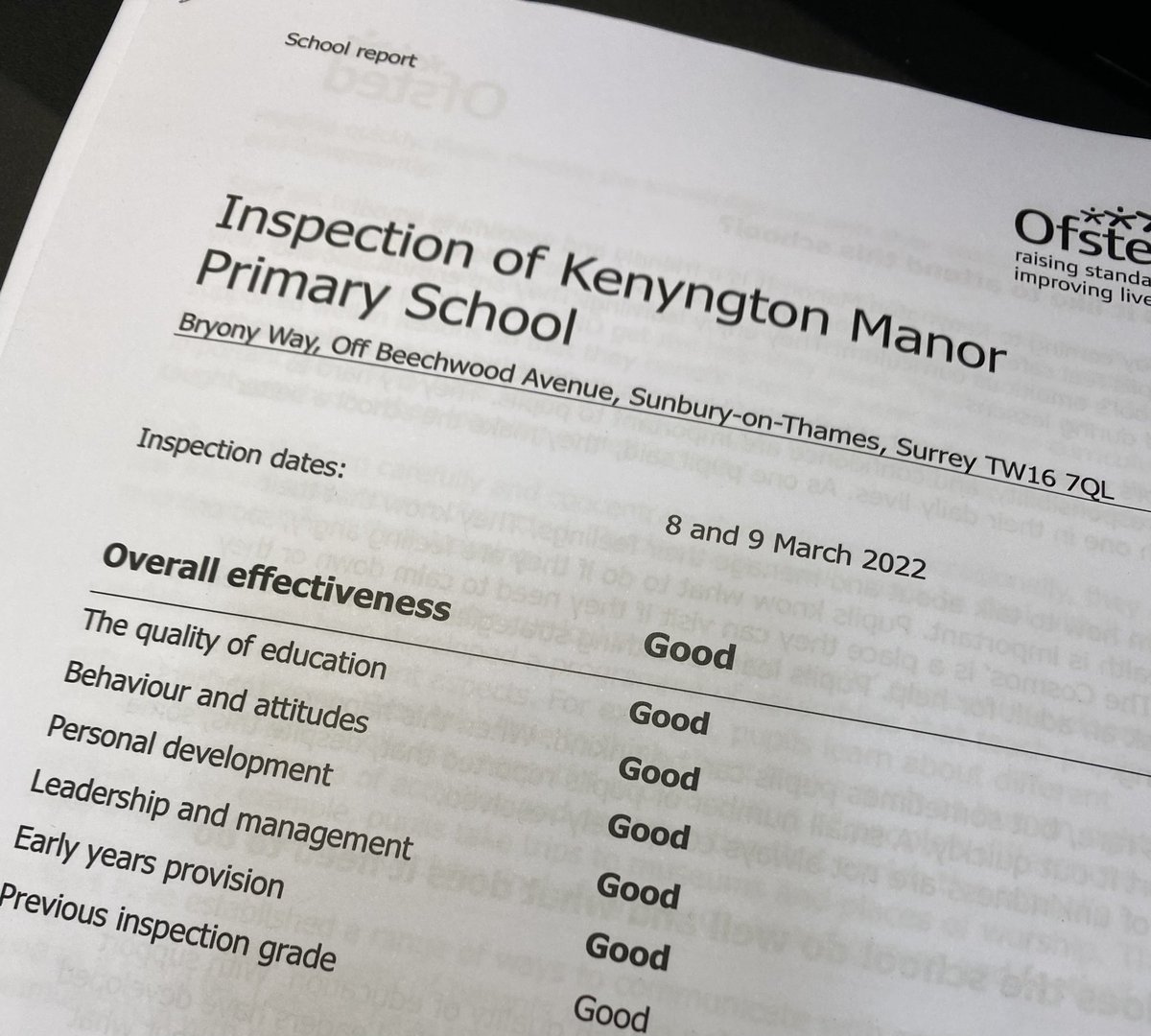 Kenyngton_Manor's tweet image. We have been delighted to share our school Ofsted report today from our recent full inspection. Kenyngton Manor is a good school! #wonderfulchildren #committedstaff #supportiveparents #passionateleaders