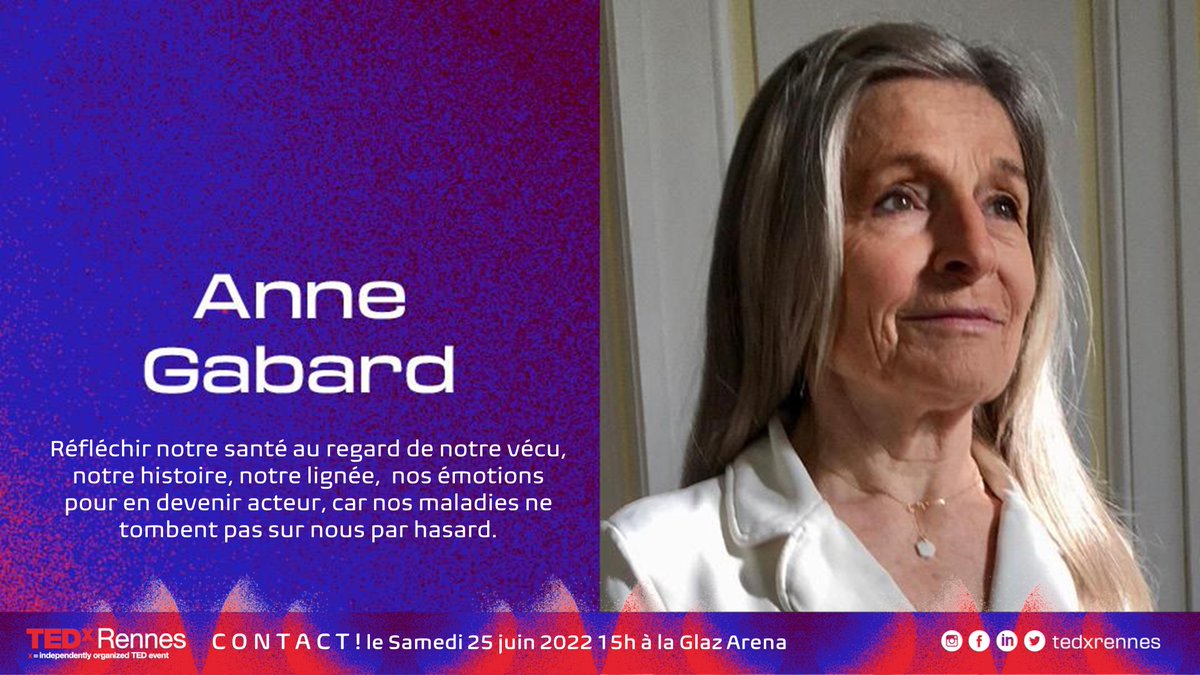 TEDxRennes's tweet photo. #2 #Intervenante Anne Gabard : "Réfléchir notre santé au regard de notre vécu, notre histoire, notre lignée, nos émotions pour en devenir acteur, car nos maladies ne tombent pas sur nous par hasard." https://t.co/8CnPoEOOlr #Rennes #Bretagne #TEDxRennes2022 https://t.co/4ru9blfhEt