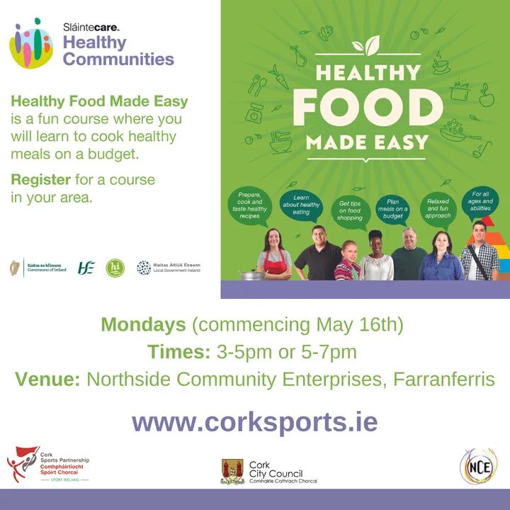 CorkSports's tweet photo. 🥗 Healthy Food Made Easy 🥗
@CorkSports are delighted to announce the roll out Healthy Food Made Easy as part of the @slaintecare Healthy Communities Initiative in north Cork city 🎉
🎫https://t.co/rhKEJN1Hsb
ℹ️ https://t.co/EalsVbjx3b
#ActiveCorkCity | #KeepCorkActive https://t.co/8PeGLxRLCZ