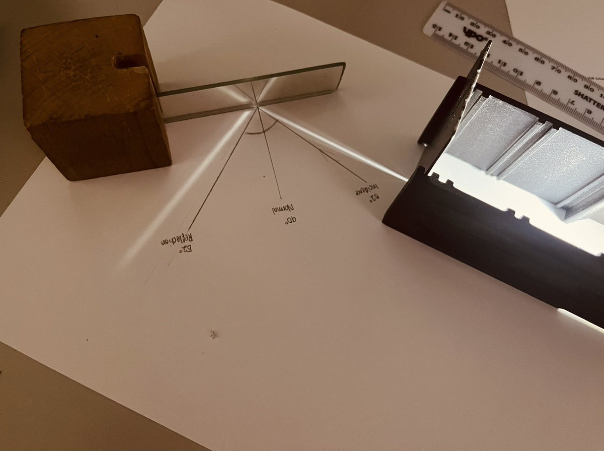 AmbroseScience's tweet photo. Today 8A Science investigated the #LawOfReflection using light rays and plane mirrors. They carefully measured the angles of incidence and reflection…good work boys! 💡 https://t.co/k8ooglpRwn