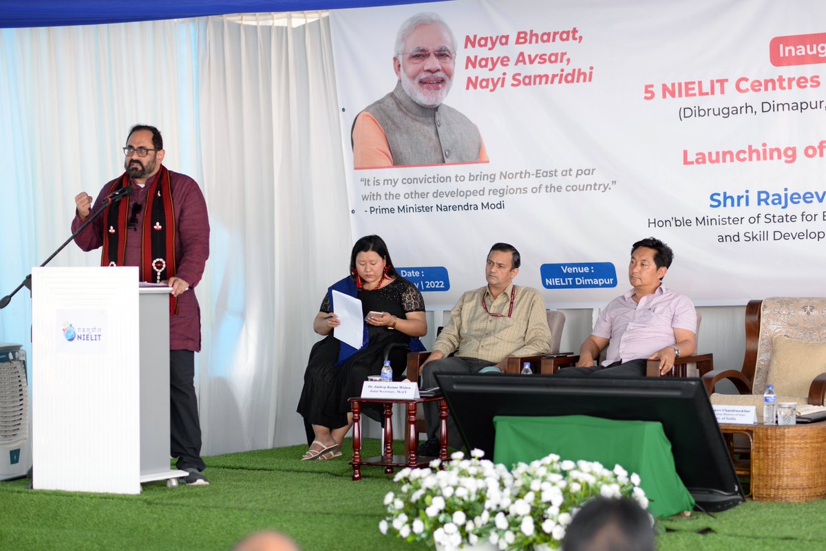 NIELITIndia's tweet photo. Honโble Union Minister of State, Shri @Rajeev_GoI today inaugurated 05 #NIELIT Centres in #NorthEasternRegion and also launched #NECB 2.0 project to provide skilling, reskilling & upskilling in the areas of #IECT to the youths of #NorthEasternStates . #DigitalNorthEast https://t.co/M5HAJOaSkd