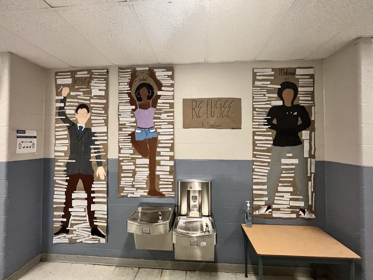msmarinelli's tweet photo. Our mural of textual evidence is complete! Fantastic work grade 6s on your summative analysis! Making real life connections #Refugee @StGregoryCS @AlanGratz @floracifelli #tcdsb #language #novelstudy #eqaoprep #textual #evidence #character #traits https://t.co/Fudts5XmiV