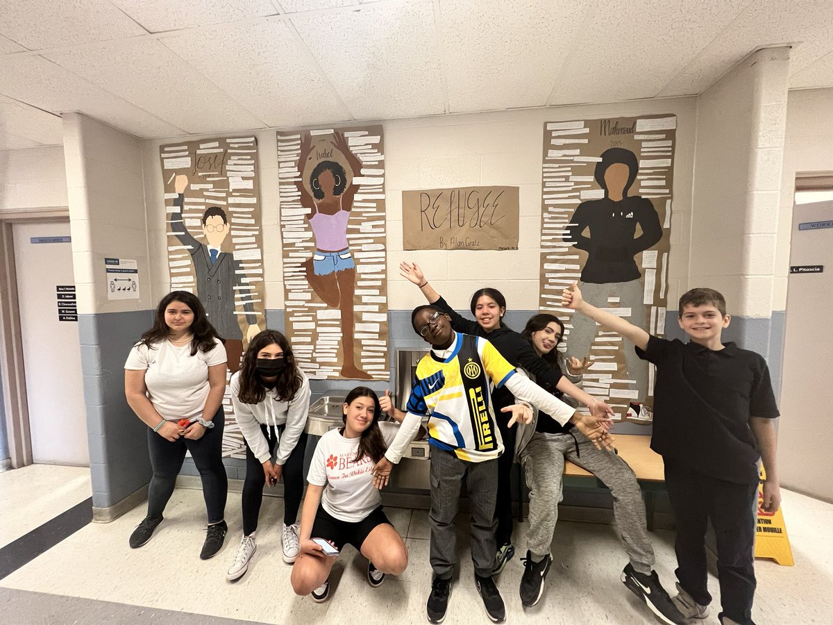 msmarinelli's tweet photo. Our mural of textual evidence is complete! Fantastic work grade 6s on your summative analysis! Making real life connections #Refugee @StGregoryCS @AlanGratz @floracifelli #tcdsb #language #novelstudy #eqaoprep #textual #evidence #character #traits https://t.co/Fudts5XmiV
