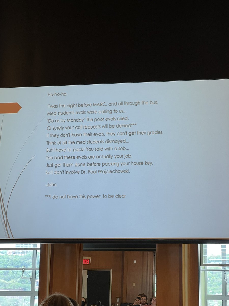 ledje's tweet photo. Dr. Crowe using #MedEd Poetry! to those evaluations filled in and returned! @UCincyMedicine @uc_health #UCGMEBootcamp https://t.co/lthApUEIPJ