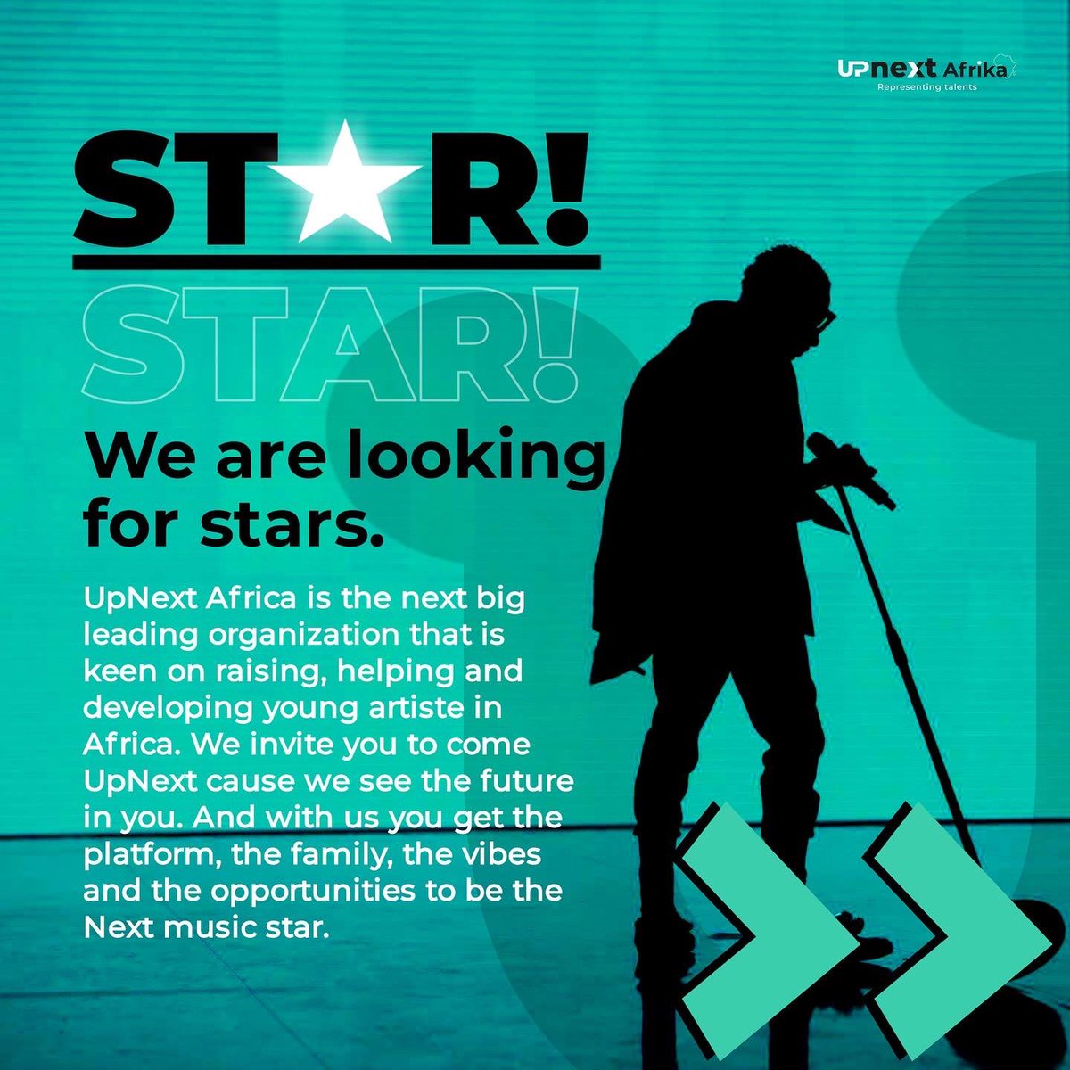 UpnextAfrika's tweet photo. Hey young and upcoming artiste...
You're Upnext!

We are aware that across Africa, there a lot of persons like you who are just looking for a chance. Here it comes!
Follow us across every social media and keep in touch because we're preparing something for you...! https://t.co/Gqj3KCAhxH
