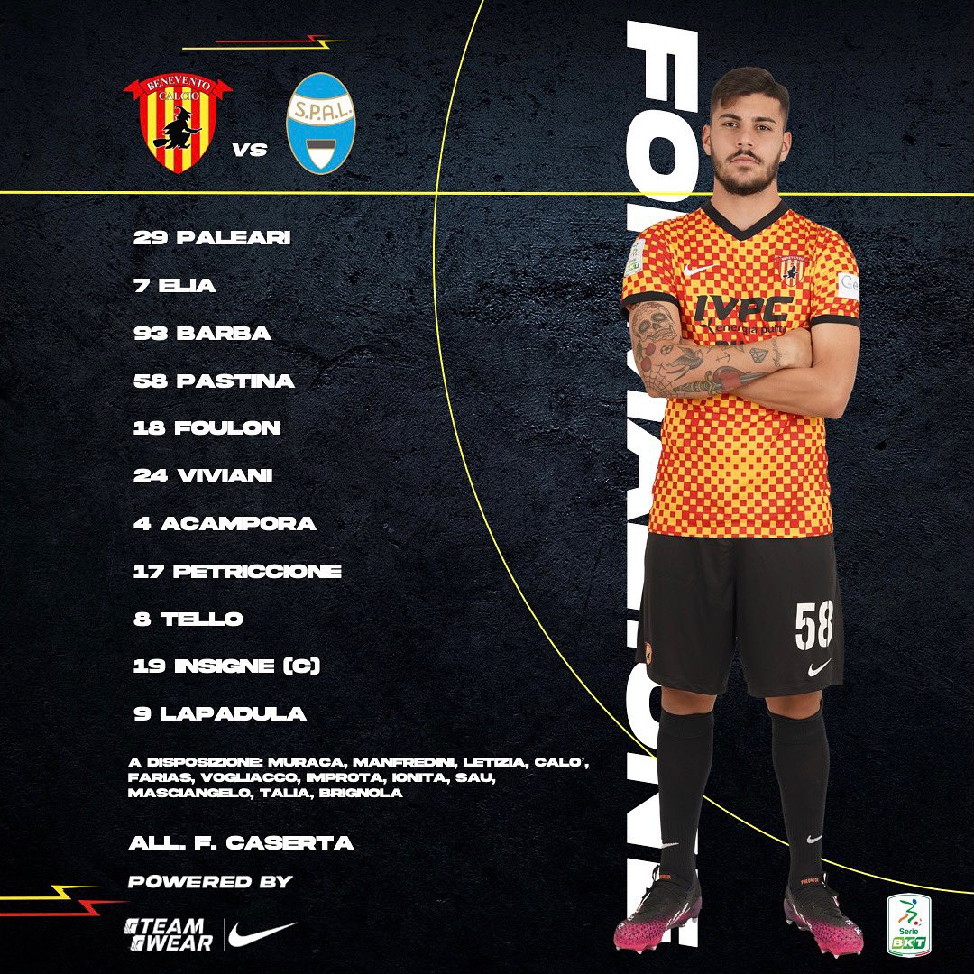 bncalcio's tweet photo. 🔛 LA FORMAZIONE UFFICIALE 
🆚 #BenSpa
⚽️ @Lega_B 
💪🏻 #insieme #BeneventoCalcio #ForzaStrega https://t.co/zQnCekTAhV