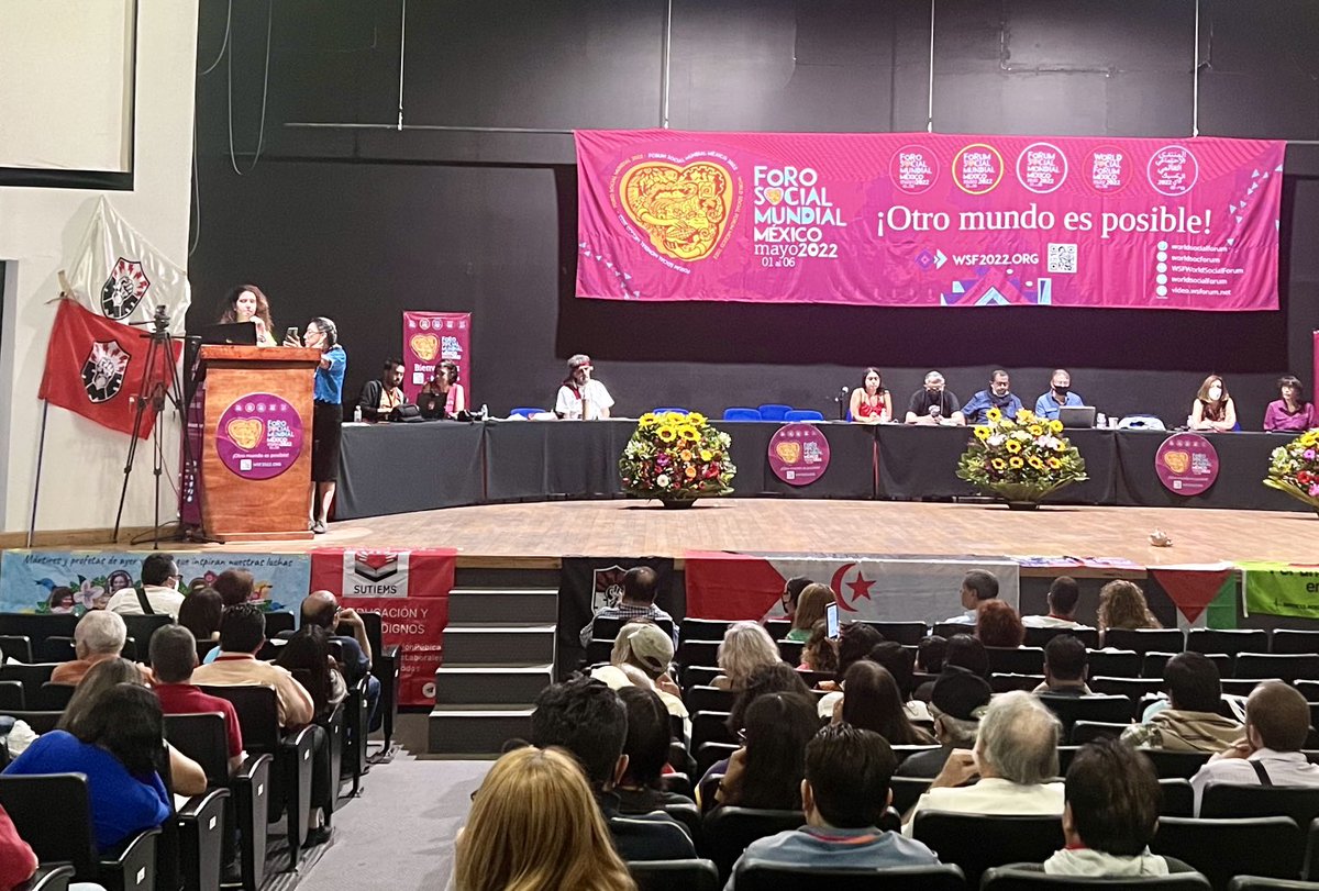 TeivoTeivainen's tweet photo. Feminist Assembly presentation at Assembly of Assemblies. One key moment of the #WorldSocialForum here in Mexico. The #WSF2022 is surely not as huge as some earlier #socialforums. A possibility of rearticulation for #socialmovements and other groups affected by the pandemic. https://t.co/osZ5dEbmSa