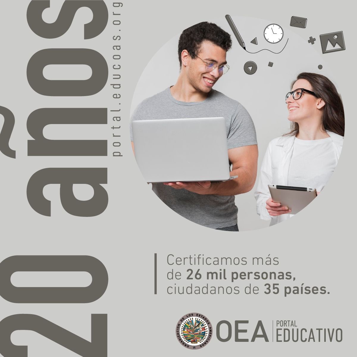 educoas's tweet image. Desde el 2001 nos hemos consolidado como una plataforma educativa virtual en el cual la ciudadanía puede acceder a una oferta de aprendizaje permanente. 

¡Únete a nuestra celebración! portal.educoas.org

#OEA #PEA #20años #maseducaciondigitalparamasgente