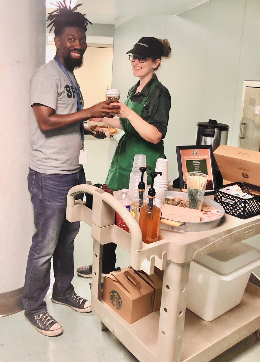 VirtuallyVargas's tweet photo. Mrs. Morse, @SPRINGHIGHLIONS Instructional Specialist, showed our science teachers how appreciated they are by becoming their personal @Starbucks barista for the day! 🧬 🧪 ☕️ https://t.co/S08DjoyivQ