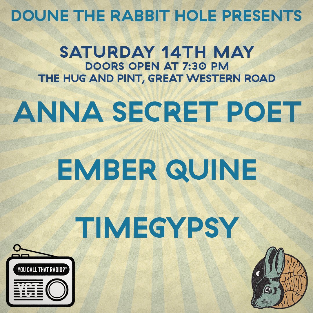 📢 Gig announcement ⚠️ The Road to Doune continues next Saturday at Hug and Pint w/ Anna Secret Poet , Ember Quine , timegypsy and a very special guest to celebrate the announcement of YCTR' s Tum Tum Tree stage . Early bird tickets this way >>> bit.ly/3wtIFF9