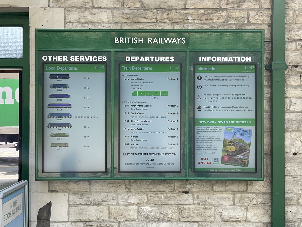 Great to see the new screens up and running that we supplied for  <a href="/SwanageRailway/">Swanage Railway</a> showing the fantastic presentations created by <a href="/RealtimeTrains/">Realtime Trains</a> today at the Diesel Gala and Beer Fest #trains #heritagerailway