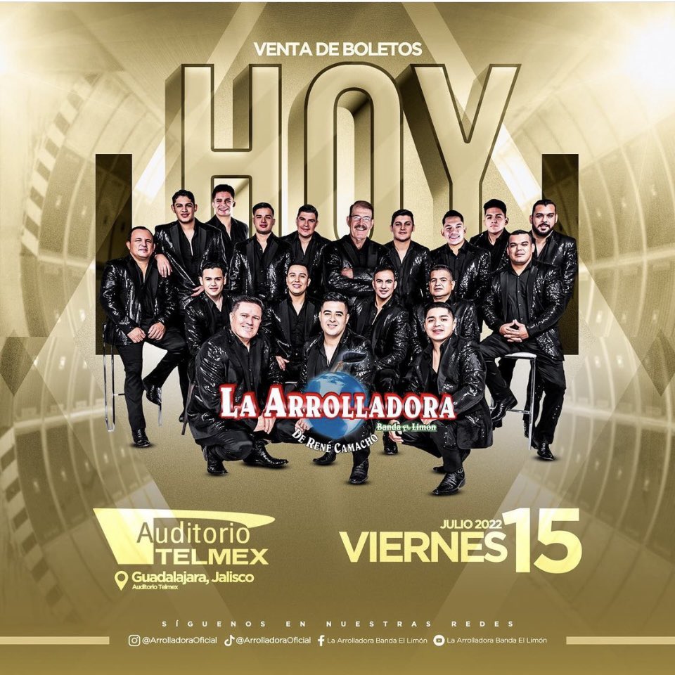 laradioquemanda's tweet photo. La @Arrolladora se presenta el 15 de julio en @AuditorioTelmex de Guadalajara, y hoy salieron a la venta los boletos https://t.co/AkvsDJYlLn https://t.co/8JgOa9EAcg