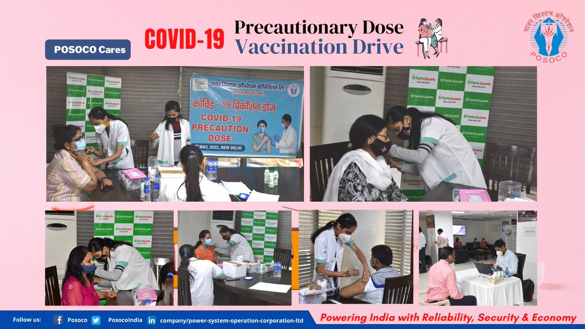 GridIndia1's tweet photo. POSOCO organised a precautionary dose Covid-19 vaccination drive for the employees, their family members and outsourced staff in collaboration with Fortis Hospital, Delhi.
#vaccination #vaccine 
@MinOfPower @power_pib @PIB_India @fortis_hospital https://t.co/65VRUuvVvg