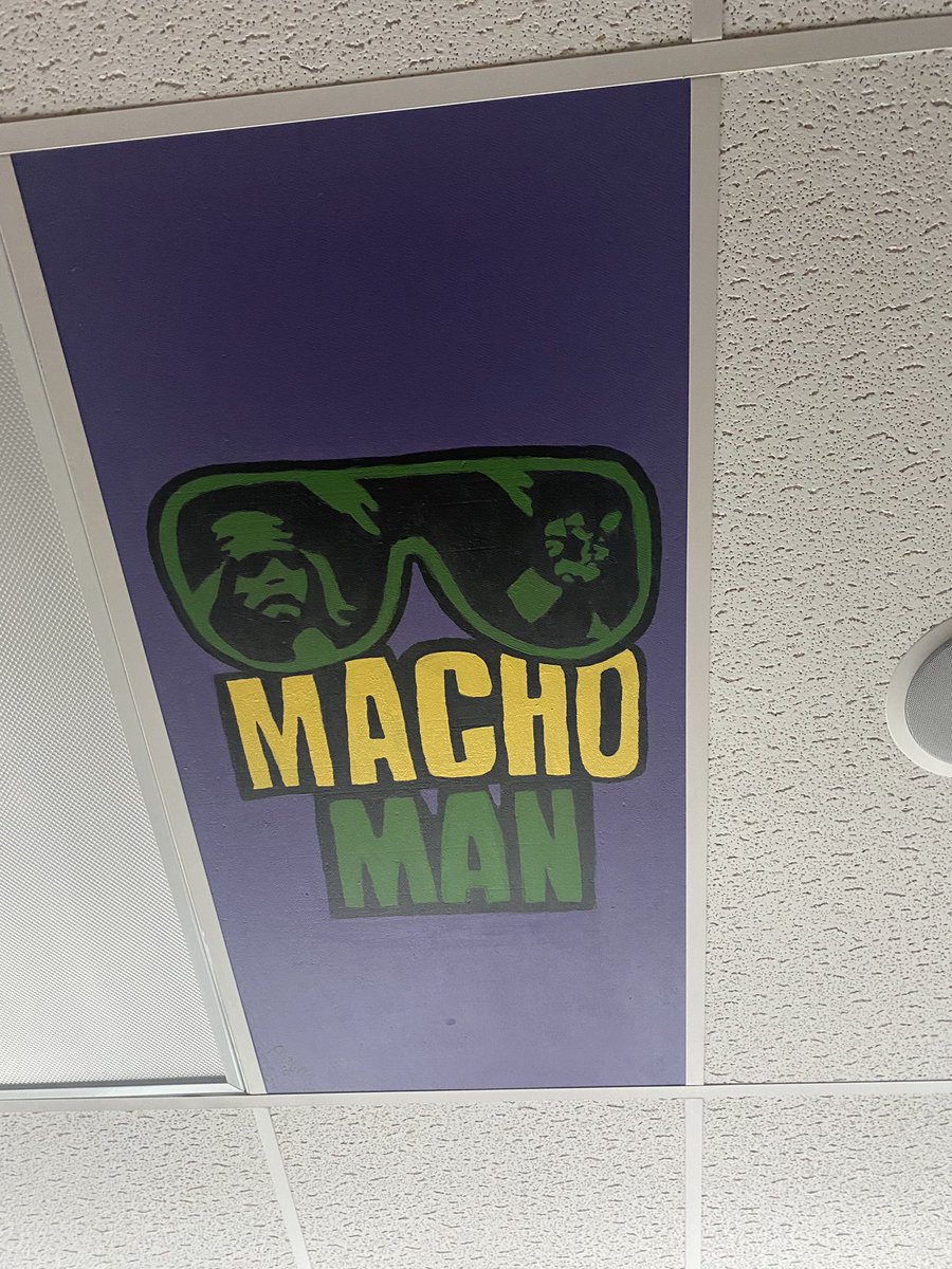 waynedicken's tweet photo. @WWE our art classes are doing projects where they will paint teacher’s ceiling tiles. I decided to go with a professional wrestling theme for mine. https://t.co/ZPMCQqzoAz