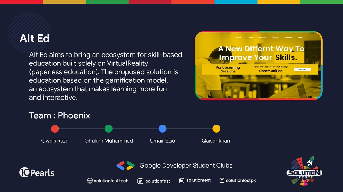 solutionfest's tweet photo. This time for the Betterment of Education!
Introducing you Alt Ed, It is built with an ambition to make an impactful Atmosphere that will use Virtual Reality for the promotion of Visualized Learning in a friendly and interactive system
#SolutionFest #GDSC #SolutionChallenge https://t.co/6RKQCVS5RC