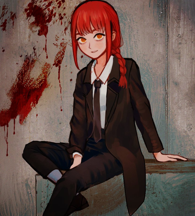 makima (chainsaw man) 1girl solo necktie braid red hair sitting formal  illustration images