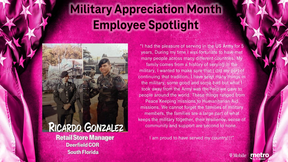 May is #MilitaryAppreciationMonth and we are celebrating all the brave men &amp; women who protect our freedoms every day. From our <a href="/TMobile/">T-Mobile</a> Prepaid Team, we are kicking off May by saluting RSM Ricardo Gonzalez from S. Florida for his service in the US Army. Thank you, Ricardo!🇺🇸