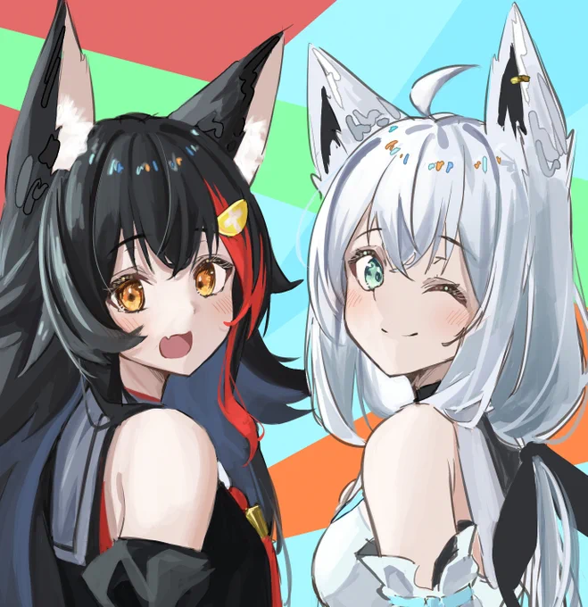 14日目 フブミオ
#100日チャレンジ 
#ホロメンの好きなコンビ布教して
#絵フブキ 
#みおーん絵 