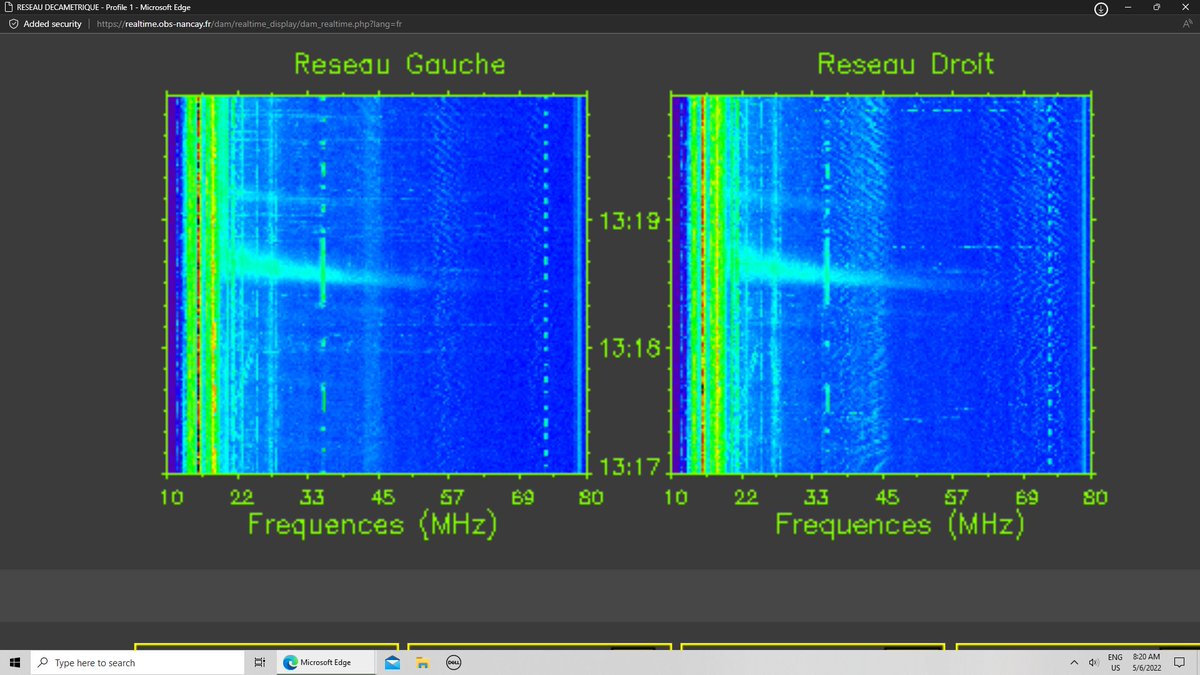 Magnetodawn's tweet photo. Time now 13:24 UT.  Am observing sporadic weak pre-ignition solar sparks/flares on Nançay Decameter Array (Réseau Décamétrique de Nançay) @DAM_Nancay trying to inflate a yet compact solar radio bubble.  "Flicking the Bic" to inflate a magnetic balloon.  
https://t.co/IvsPnPpfwV https://t.co/G6XsSQUUX2