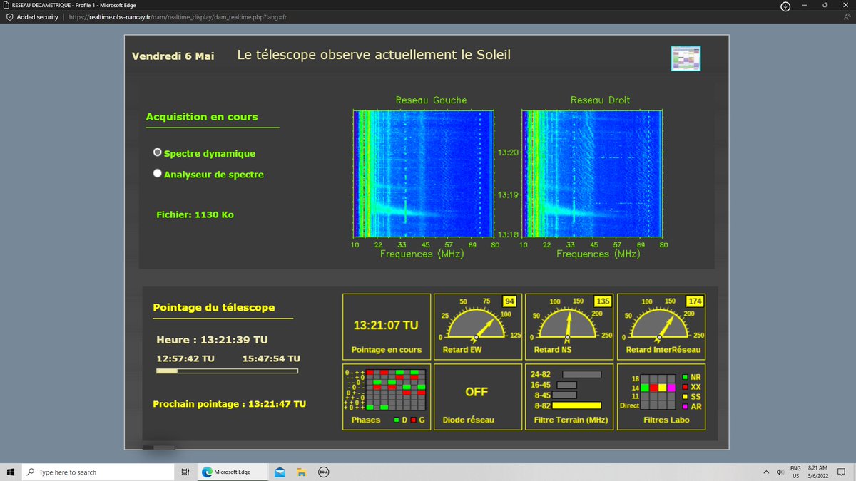 Magnetodawn's tweet photo. Time now 13:24 UT.  Am observing sporadic weak pre-ignition solar sparks/flares on Nançay Decameter Array (Réseau Décamétrique de Nançay) @DAM_Nancay trying to inflate a yet compact solar radio bubble.  "Flicking the Bic" to inflate a magnetic balloon.  
https://t.co/IvsPnPpfwV https://t.co/G6XsSQUUX2