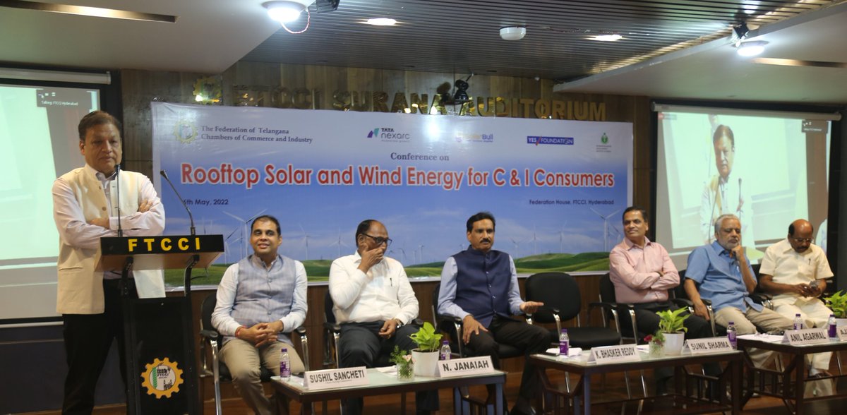 Solar energy is the right answer and makes good economics &amp; creating awareness is important says Sri Sunil Sharma, Spl Chief Secretary, Dept of Energy, Govt of #Telangana during #FTCCI Conference on
Rooftop Solar and Wind for C &amp; I Consumers
at #Hyderabad

#solarenergy