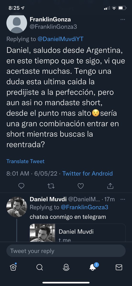 aldemar's tweet photo. @DanielMuvdiYT para tu información: posible estafador, o al menos impostor … invitando en los reply de tu comunidad a “seguir hablando” en Telegram https://t.co/v9ZJiHukqS