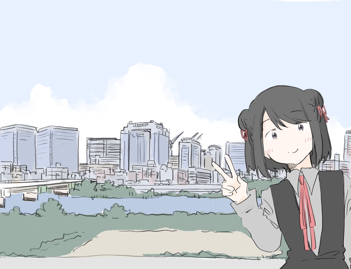 「淀川に来た黒江ちゃん 」|たこぱいそん/もう恐50 F-43のイラスト