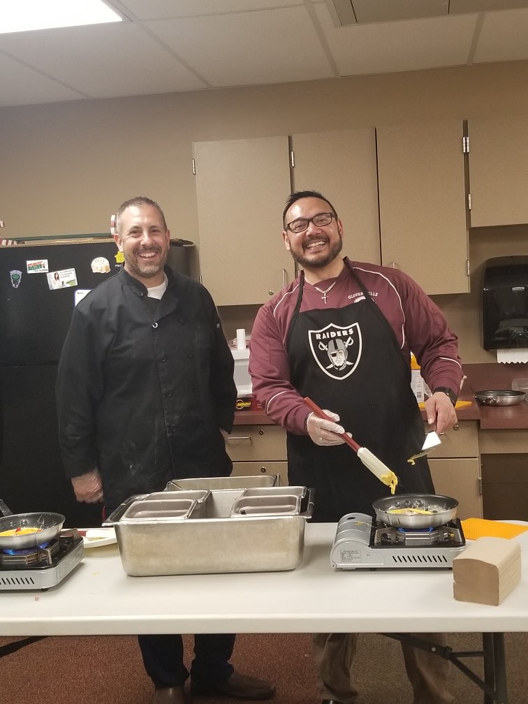 GvilleHS_Prin's tweet photo. In honor of Teacher Appreciation week we cooked breakfast for the wonderful GHS staff!!! A huge thanks goes out to Mr. Todd Barker our Food Service Director for his help today. Thank you GHS Teachers and Staff for all you do everyday,of every year, for our students!!! https://t.co/V4IywLKPf8