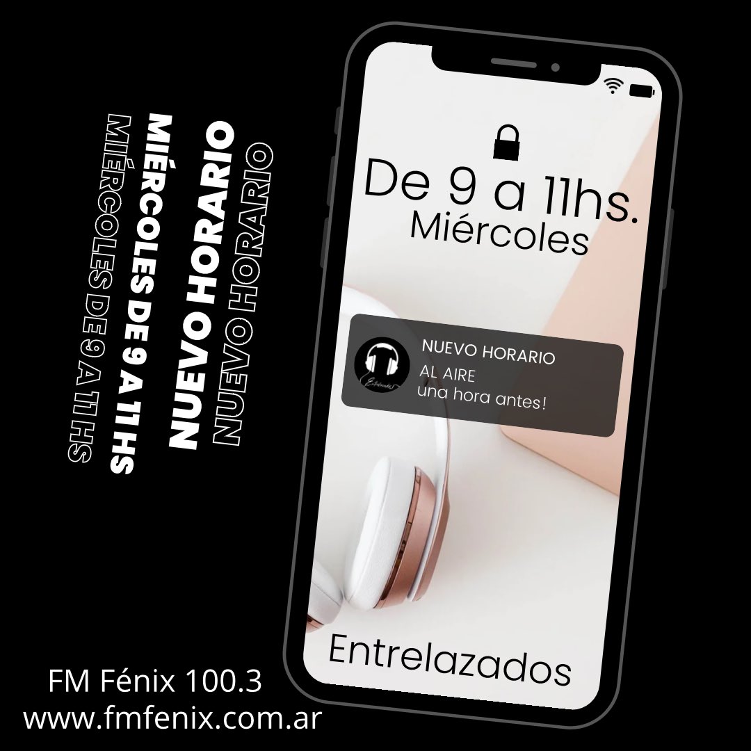 Miércoles de 9 a 11 am (nuevo horario)
📻 Por FM 100.3 <a href="/FmFenix_radio/">Fm Fenix 100.3</a> 
Conducen:<a href="/anilocutora/">Anita Rey</a> y <a href="/AndyMemb/">Andrea 🇦🇷💙🤍💙</a> 🎙
🌎 fmfenix.com.ar
🎥 YouTube
 youtube.com/c/fmfenixcanal…
📱 11 3085 0950 (Whatsapp)
📲 @entrelazadosenradio (IG-FB)